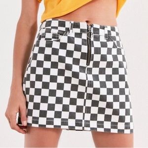 UO Checkered Front-Zip Skirt